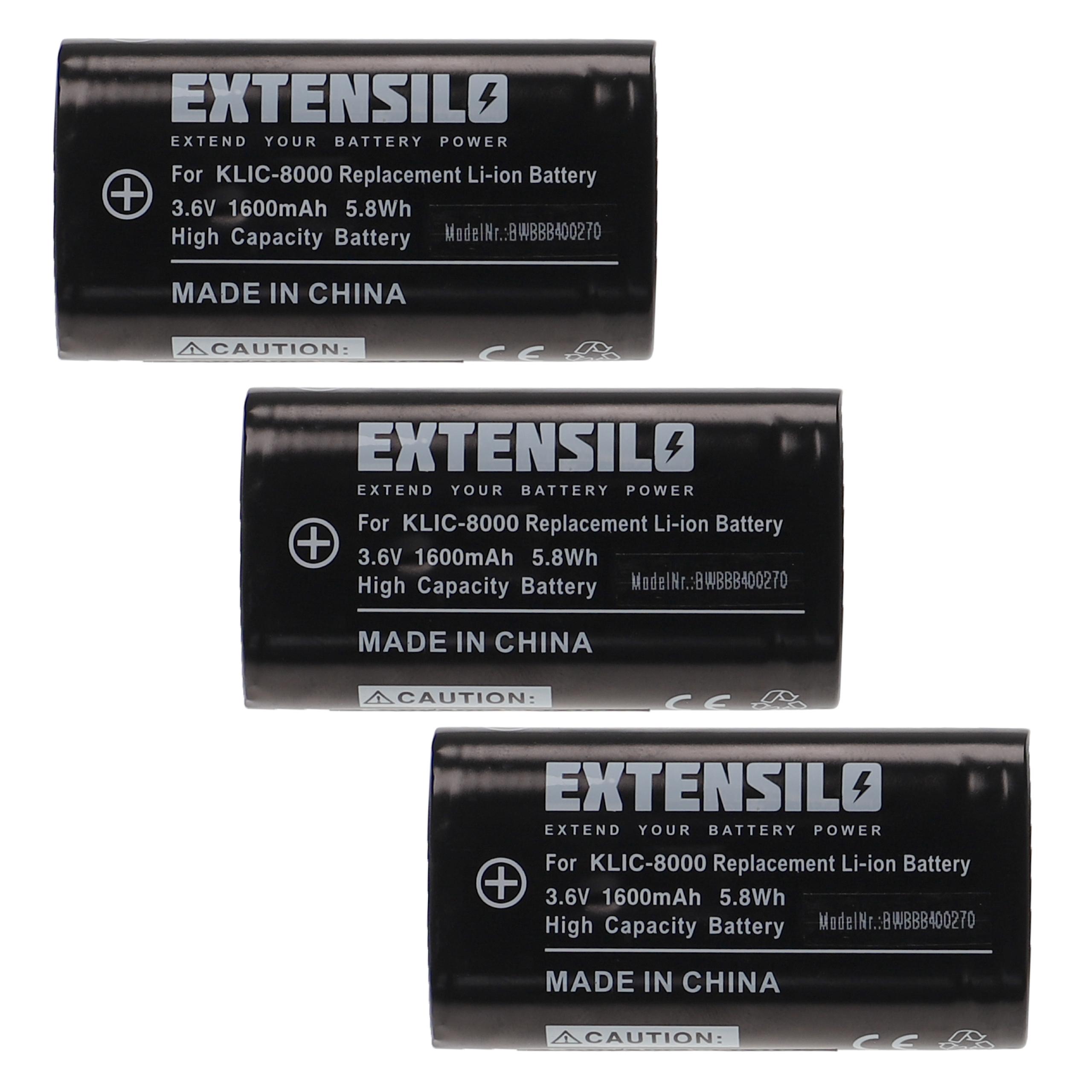 3x Bateria EXTENSILO para Kodak RB50, Klic-8000 - 1600mAh, 3.6V - Image 3